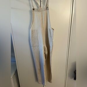 Cream Jumpsuit Relaxed Fit Adjustable Straps